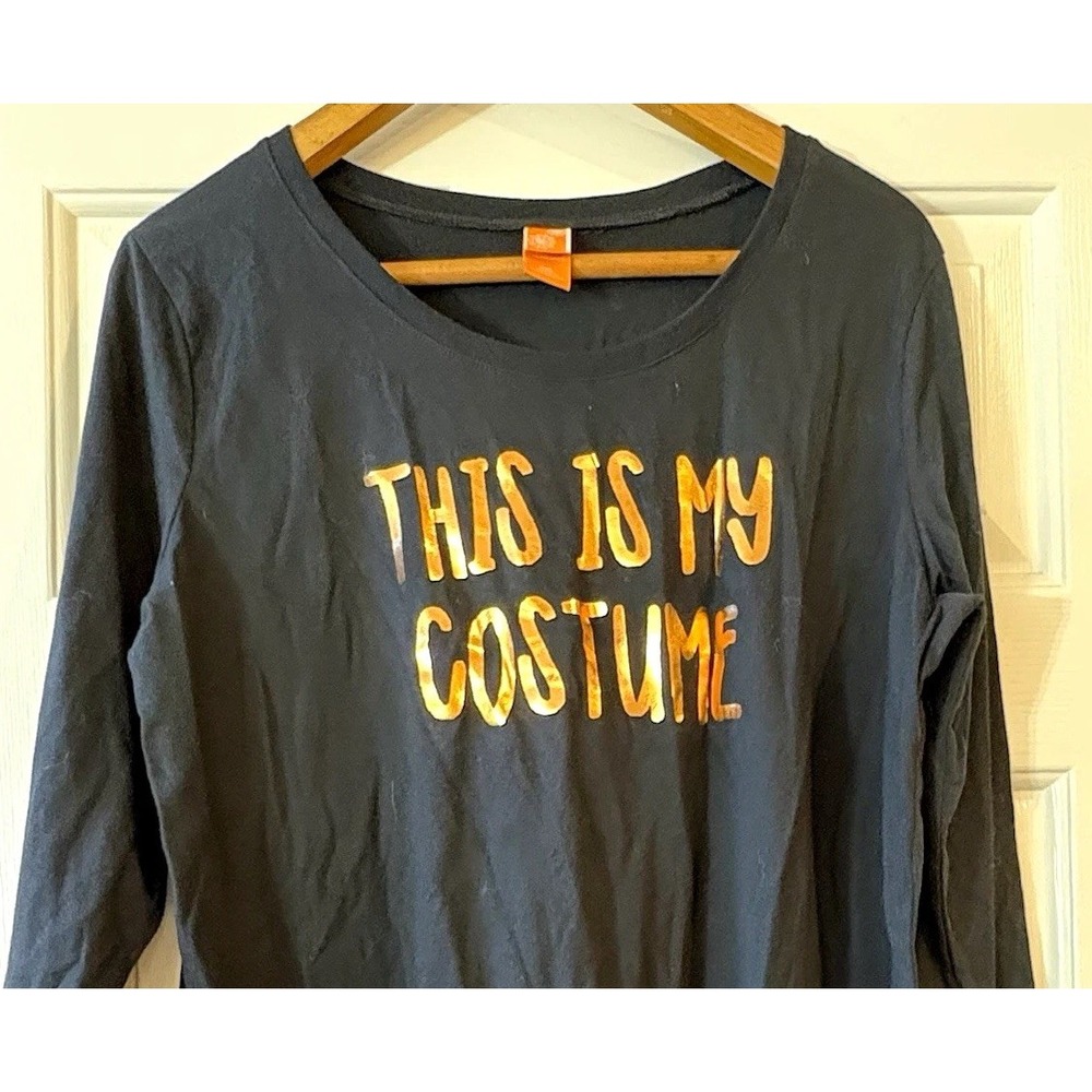 Halloween Womens This Is My Costume Long Sleeve Crew Neck T-Shirt Black 2XL